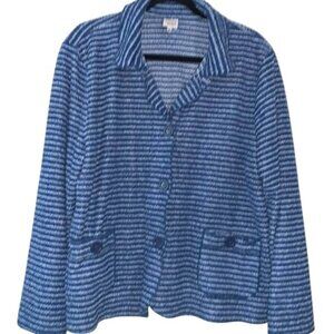 Focus Womens XL Blue Striped Casual Button Jacket